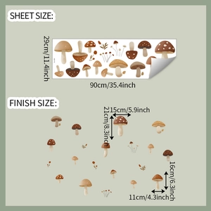 Detailed sheet dimensions for waterproof PVC mushroom wall stickers measuring 90x29cm