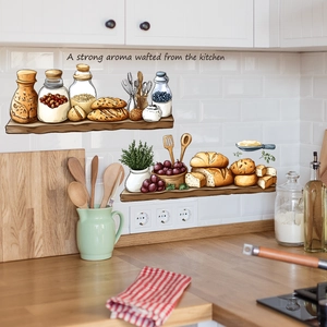 Self-adhesive kitchen wall stickers with painted bread and fruit illustration decor