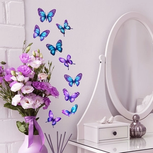 3D butterfly wall stickers in blue-purple gradient for home bedroom decor