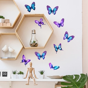 3D butterfly wall stickers in blue and purple tones for creative DIY home decor