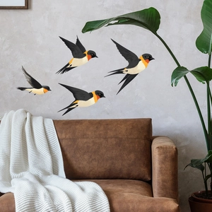 Minimalist Chinese style bird wall stickers featuring four flying swallows for home decor