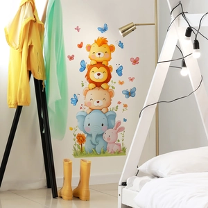 Cute cartoon animal stack wall decal featuring elephant and lion for kids room decor