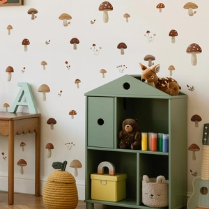 Colorful mushroom wall stickers for DIY home bedroom decor with botanical patterns