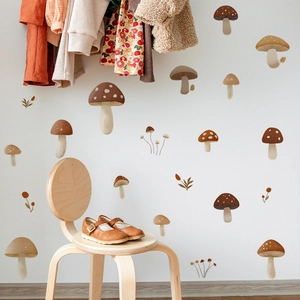 Forest style colorful mushroom wall stickers for DIY home nursery decor in warm tones
