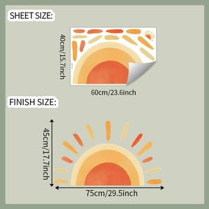 Detailed sheet size and finish size dimensions of Bohemian sun decorative wall sticker