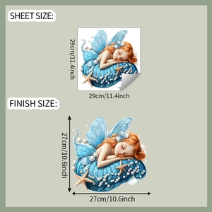 Detail showing sheet size and finish size of cartoon fairy toilet wall sticker