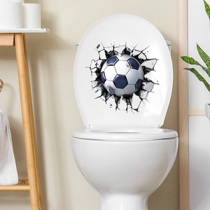 3D football breaking wall toilet lid sticker for home bathroom creative decoration