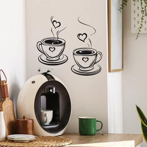 Minimalist heart coffee cup wall stickers for kitchen and cafe bar aesthetic decoration