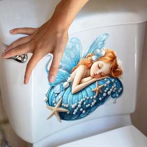 3D fairy butterfly toilet sticker with pearls and sea stars for bathroom decoration