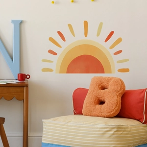 Boho rainbow wall decal with Morandi warm tones for cozy kids room and nursery decor