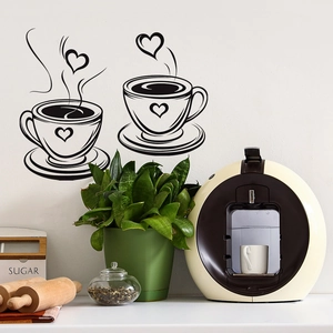 Minimalist heart coffee cup wall decal stickers for kitchen and cafe wall decoration