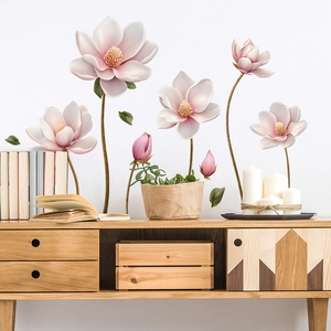 Elegant Chinese style embossed magnolia flower wall stickers for living room home decor