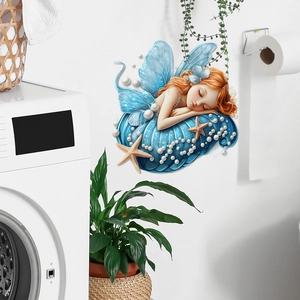 Whimsical little girl pearl shell wall sticker for bathroom and home decoration