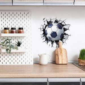 3D soccer ball wall sticker with realistic wall-breaking effect for home living room decor