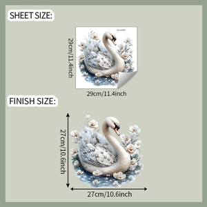 Detailed swan bathroom sticker measurements showing sheet and finished display size