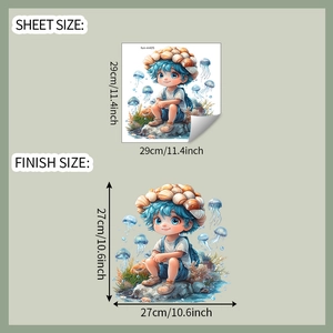 Size specifications of cartoon boy jellyfish bathroom sticker for wall and toilet decoration