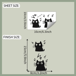Detailed sheet and finish size layout of cartoon black cat decorative wall stickers
