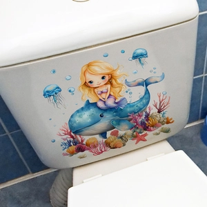 Sticker de toilette océan avec baleine et sirène pour une décoration de salle de bain