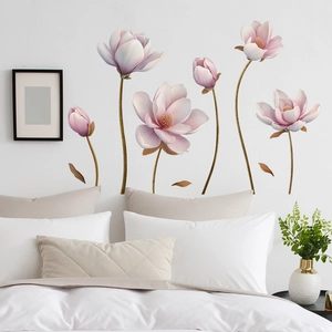 Elegant Chinese style wall stickers with magnolia flowers for bedroom home wall decor