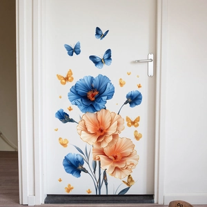 Painted Poppy Flower And Butterfly Wall Stickers PVC Self-Adhesive Decor For Bedroom Living Room Bathroom Modern Home Decals