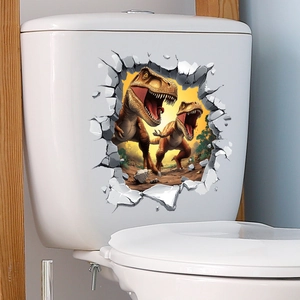 Detail of 3D dinosaur wall sticker with realistic broken wall effect for bathroom decor
