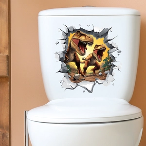 Creative 3D broken wall dinosaur sticker for bathroom toilet and home wall decoration