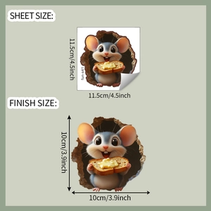 Detail showing 3D cartoon mouse wall sticker sheet size and finished product dimensions