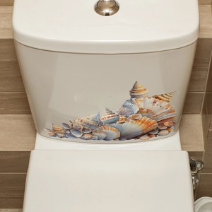Adhesive shell-patterned decal for bathroom toilet tank with 3D colorful seashell design