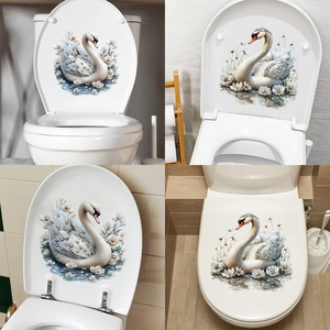 Elegant Swan Toilet Seat Lid Sticker Waterproof PVC Floral Design Bathroom Decoration Self-Adhesive Art Wall Decal