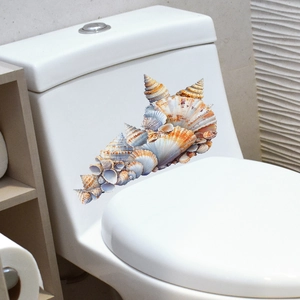 3D colorful seashell toilet lid sticker with ocean pattern for bathroom decor