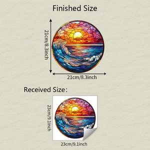 Detail showing stained glass window sticker finished size and received size comparison