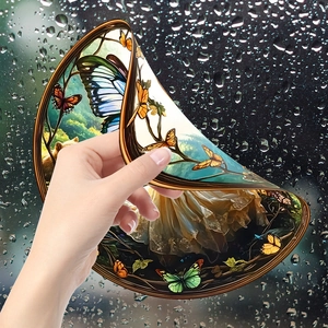 Static cling stained glass window film featuring forest fairy and butterfly design