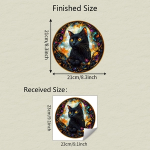 Dettaglio della pellicola per vetri con gatto nero da 21cm e dimensioni della decorazione