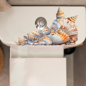 Colorful sea shell adhesive toilet lid stickers for bathroom decor with shells and starfish