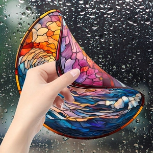 Artistic round sunset stained glass window film with static cling for home decoration