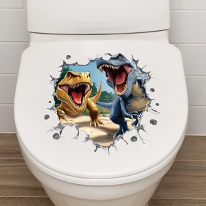 Creative 3D dinosaur wall sticker for bathroom decor with realistic cracked hole effect