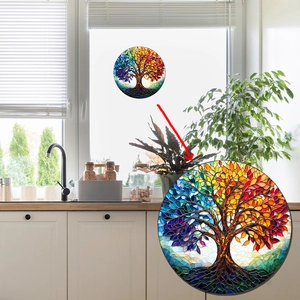 Rainbow tree of life stained glass window decor suncatcher with colorful gradient foliage