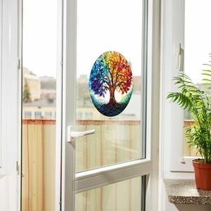 Colorful Tree of Life static glass window film sticker in mosaic stained glass style