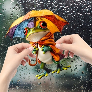 Creative red-eyed tree frog figurine with orange cape and rainbow umbrella glass decor