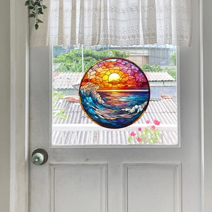 Colorful sunset wave stained glass window film suncatcher decoration for home