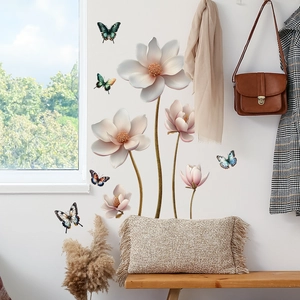 Chinese style embossed flower wall stickers with butterfly decals for home wall decoration