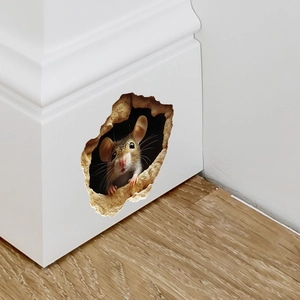 3D realistic mouse hole wall sticker for creative DIY home background decoration
