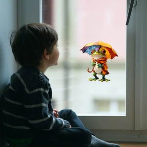 Creative frog window sticker with rainbow umbrella for home glass decoration and kids room