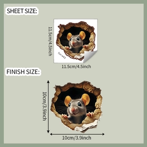 Detailed sheet and finish size guide for 3D mouse hole wall sticker home decoration