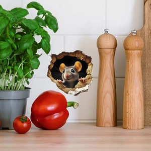 3D realistic mouse hole wall sticker for creative DIY home kitchen wall decoration