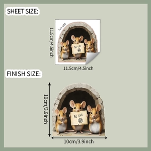 Detailed sheet size 11.5x11.5cm of 3D mouse hole wall sticker with NO CATS sign