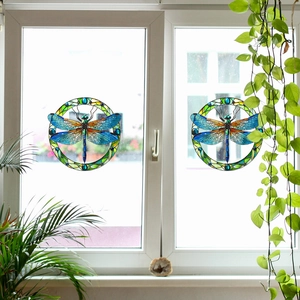Decorative colorful dragonfly stained glass window film for home balcony decor