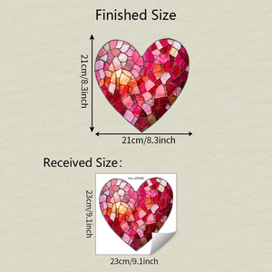 Detailed dimension guide for stained glass heart window sticker in 23cm and 21cm sizes