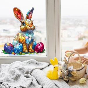 Easter Bunny Eggs Window Sticker Stained Glass Style Static Cling PVC Reusable Window Decal For Home Glass Decoration