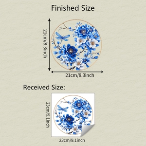 Size comparison detail for blue floral butterfly static cling window decals